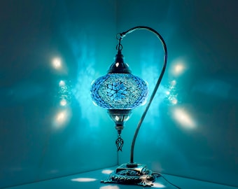Yarra-Decor Turkish Moroccan Lamp With Bronze Base 3 Color Options Handmade Swan Neck Tiffany Mosaic Glass Bedside Lamps For Bedroom (LED Bulb Included)(1 - View #8