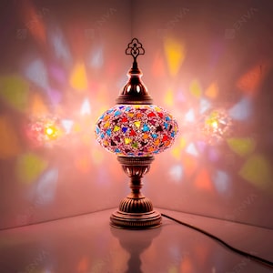 Turkish Lamp - Turkish Mosaic Table Bedside Lamp - Free LED Bulb