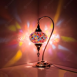 Turkish Moroccan Mosaic Lamp Light - Turkish Lamp - Handmade Mosaic Swan Neck Table Lamp- Free Bulb