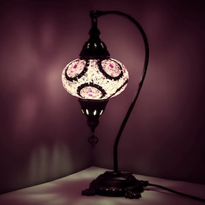 Turkish Lamp - Turkish Moroccan Mosaic Glass Lamp Light - Handmade Mosaic Swan Neck Table Lamp- Free LED Bulb