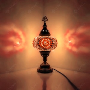 Handmade Turkish Lamp - Turkish Moroccan Red Mosaic Table Bedside Lamp - Free LED Bulb