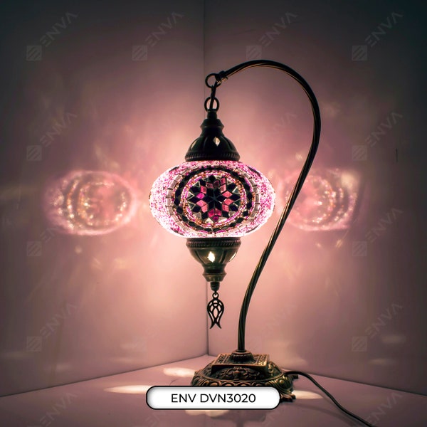 Lampe de mosaïque marocaine turque - Lampe de table de chevet en verre | Ampoule LED gratuite