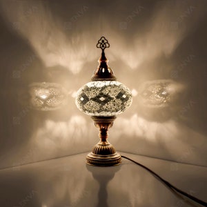 Turkish Moroccan Mosaic Lamp - Handmade Mosaic Glass Table Desk Bedside Lamp - Large Globe - Free LED Bulb