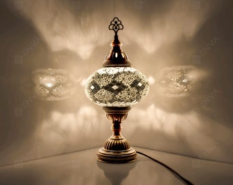 Türkisch Marokkanische Mosaik Lampe - Handgefertigte Mosaik Glas Tisch Schreibtisch Nachttischlampe - Große Kugel - Kostenlose LED Birne