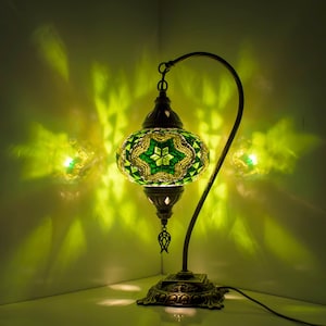 Turkish Moroccan Mosaic Lamp Light - Handmade Green Swan Neck Table Desk Bedside Pendant Wall Sconce Lamp - Free LED Bulb- FREE Shipment