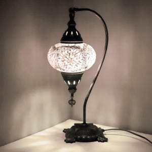 Turkish Lamp - Turkish Moroccan Mosaic Lamp Light - Handmade Mosaic Swan Neck Table Lamp- Free Bulb