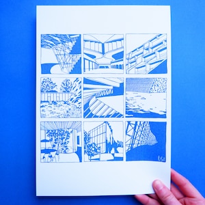 A4 ART PRINT - Contemporary British Architecture - Hand Drawn - UK, England, buildings, architecture, print, poster, art