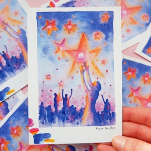 CARTES POSTALES - Libérez les étoiles - Peinture à l'aquarelle - Pack de 3 ou Single - cartes de correspondance, ensemble de cartes postales d'art, mini tirages d'art, étoiles