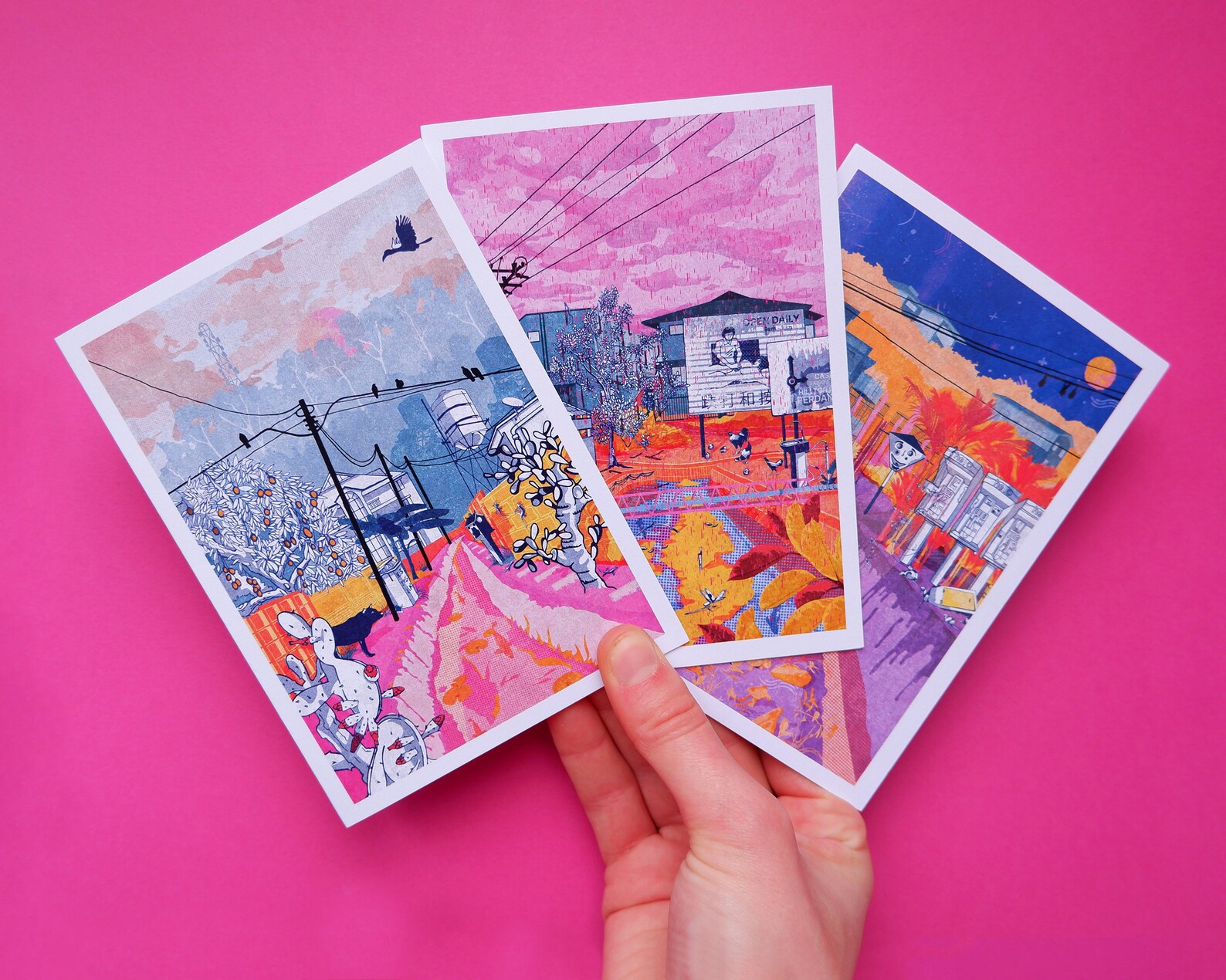 GREETINGS CARDS Pack of 3 Malaysian Landscapes A6 Hand Drawn/ Digital