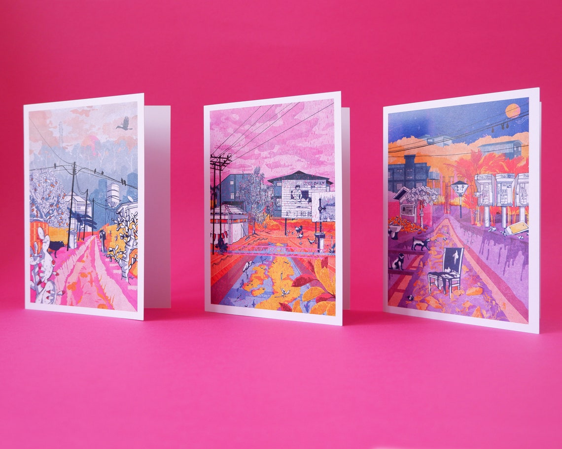 GREETINGS CARDS Pack of 3 Malaysian Landscapes A6 Hand Drawn/ Digital