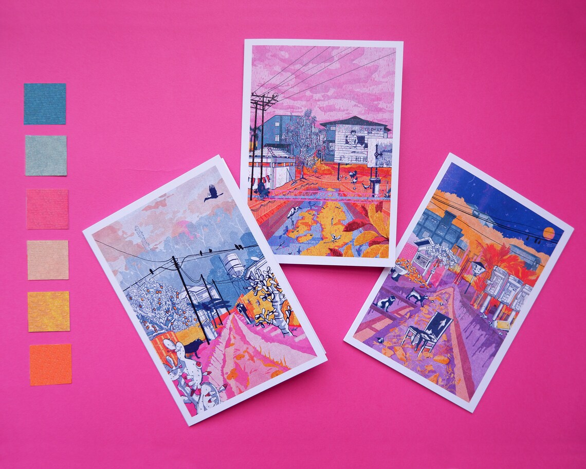 GREETINGS CARDS Pack of 3 Malaysian Landscapes A6 Hand Drawn/ Digital