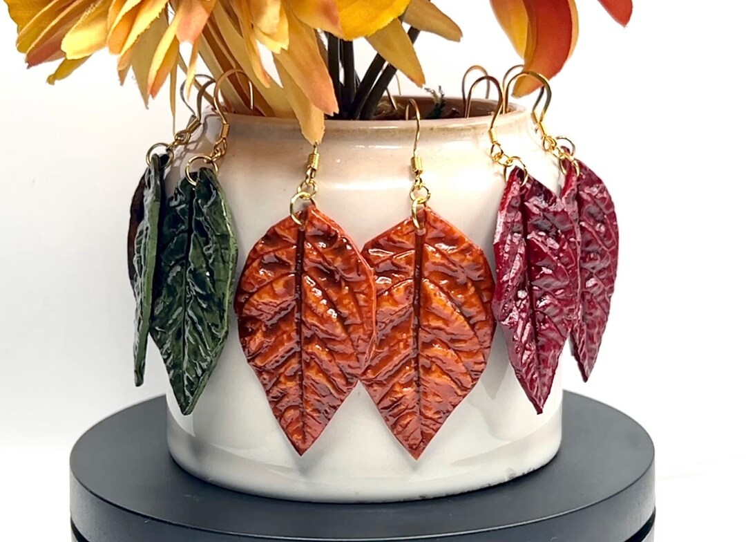 Realistic Clay Leaf Earrings Etsy
