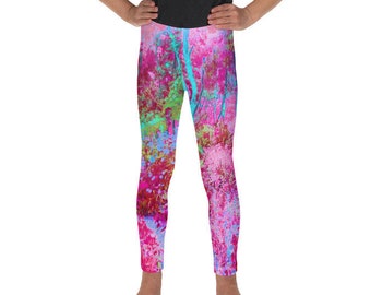 Bunte Leggings für Kleinkinder, impressionistische rote und pinke Gartenlandschaft, Kinderleggings, Lustige Bedruckte Hosen für Mädchen und Jungen