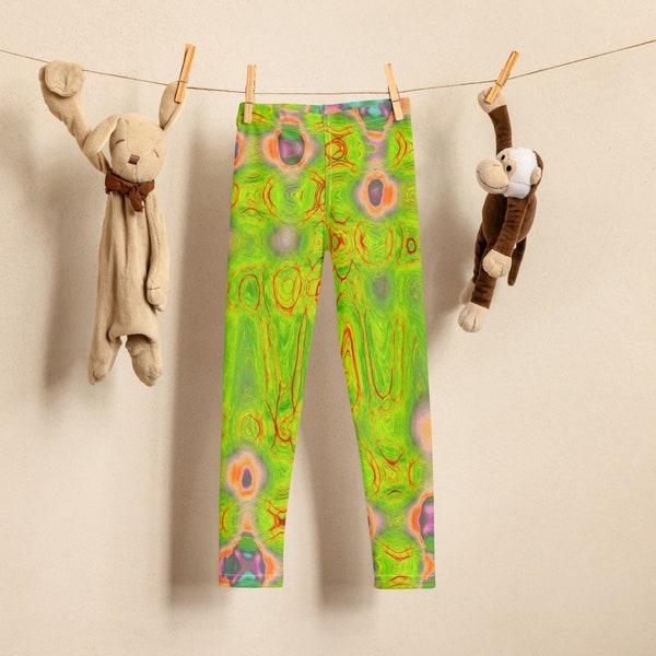 Niedliche Leggings für Kinder und Kleinkinder | Abstrakte Gelbe und Rote Wellenförmige Tie Dye Wolken | Kinder Leggings | Witzige bedruckte Hose für Mädchen und Jungen