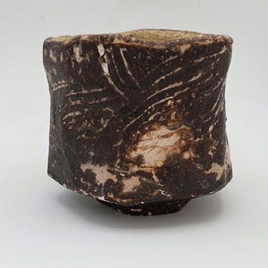 Teabowl chawan, kurinuki, raku obvara firing.