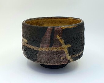 Teabowl chawan, potter's wheel, raku firing