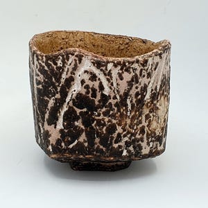 Teabowl chawan, kurinuki, raku obvara firing.