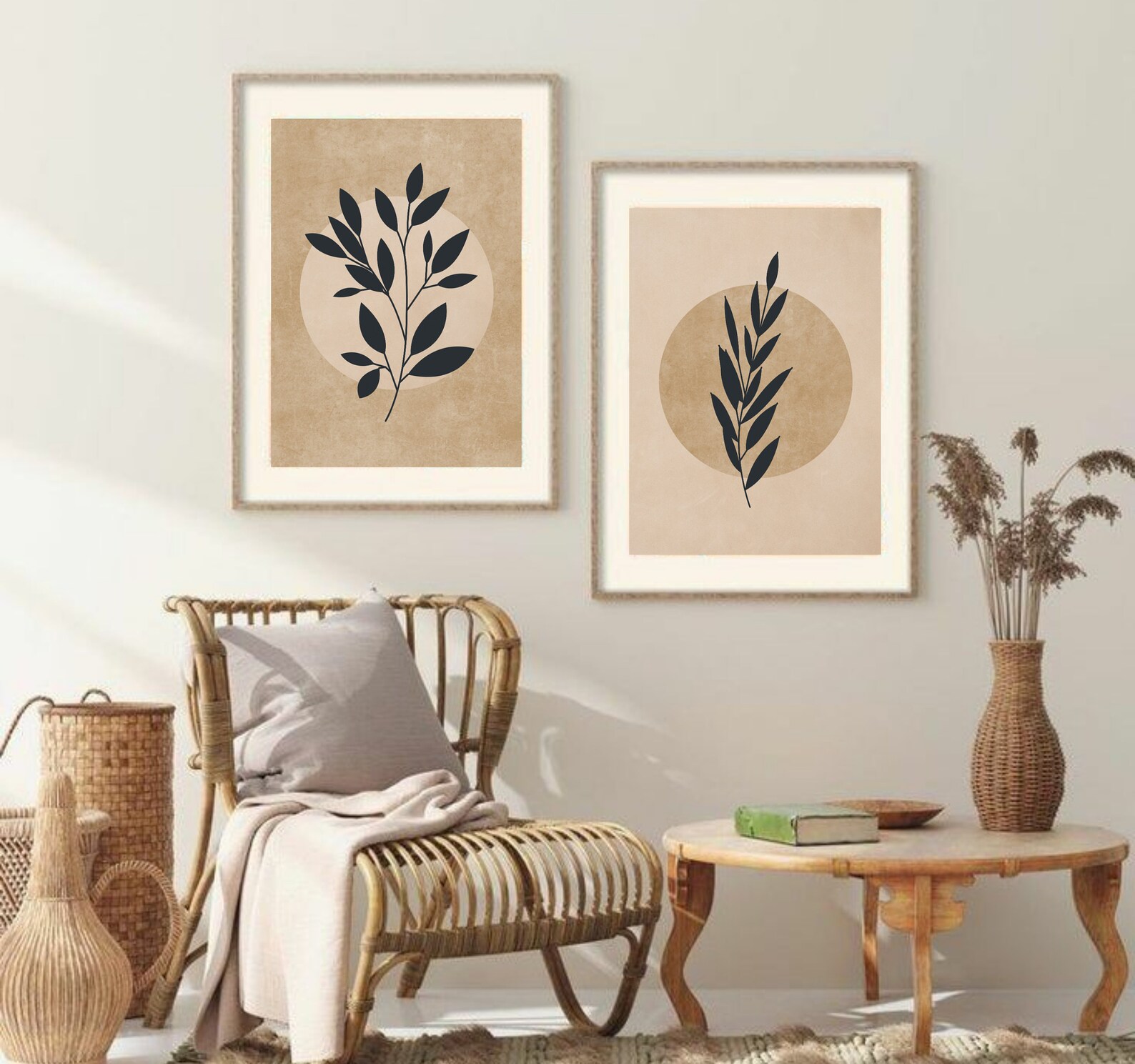 Neutral wall decor Boho wall art Instant Download Leaf Art Etsy