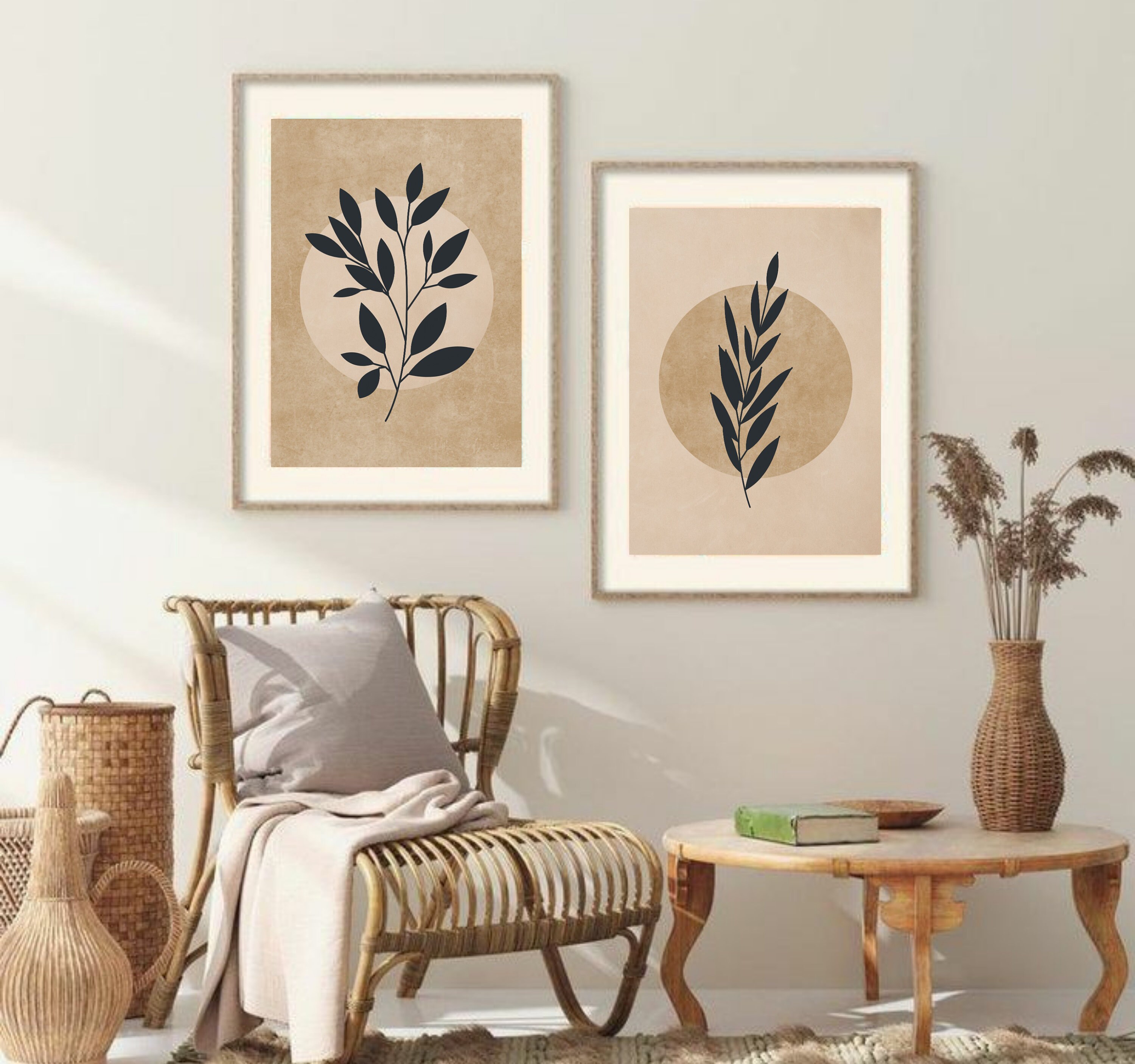 Neutral wall decor Boho wall art Instant Download Leaf Art Etsy