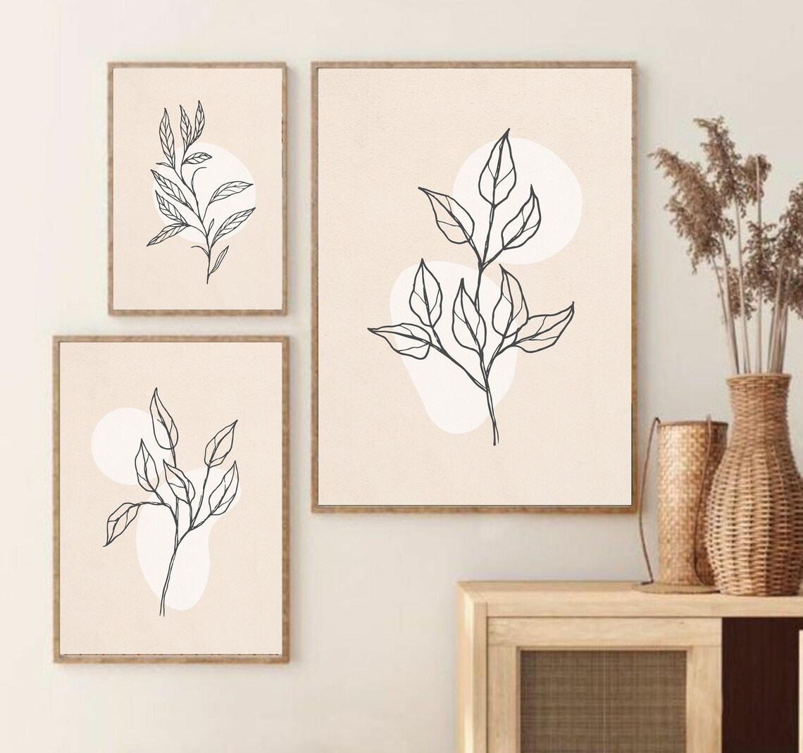 Botanical prints Neutral wall decor Leaf Art prints set of Etsy