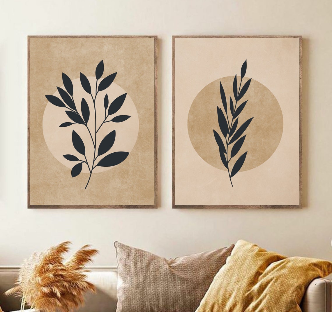 Neutral wall decor Boho wall art Instant Download Leaf Art Etsy