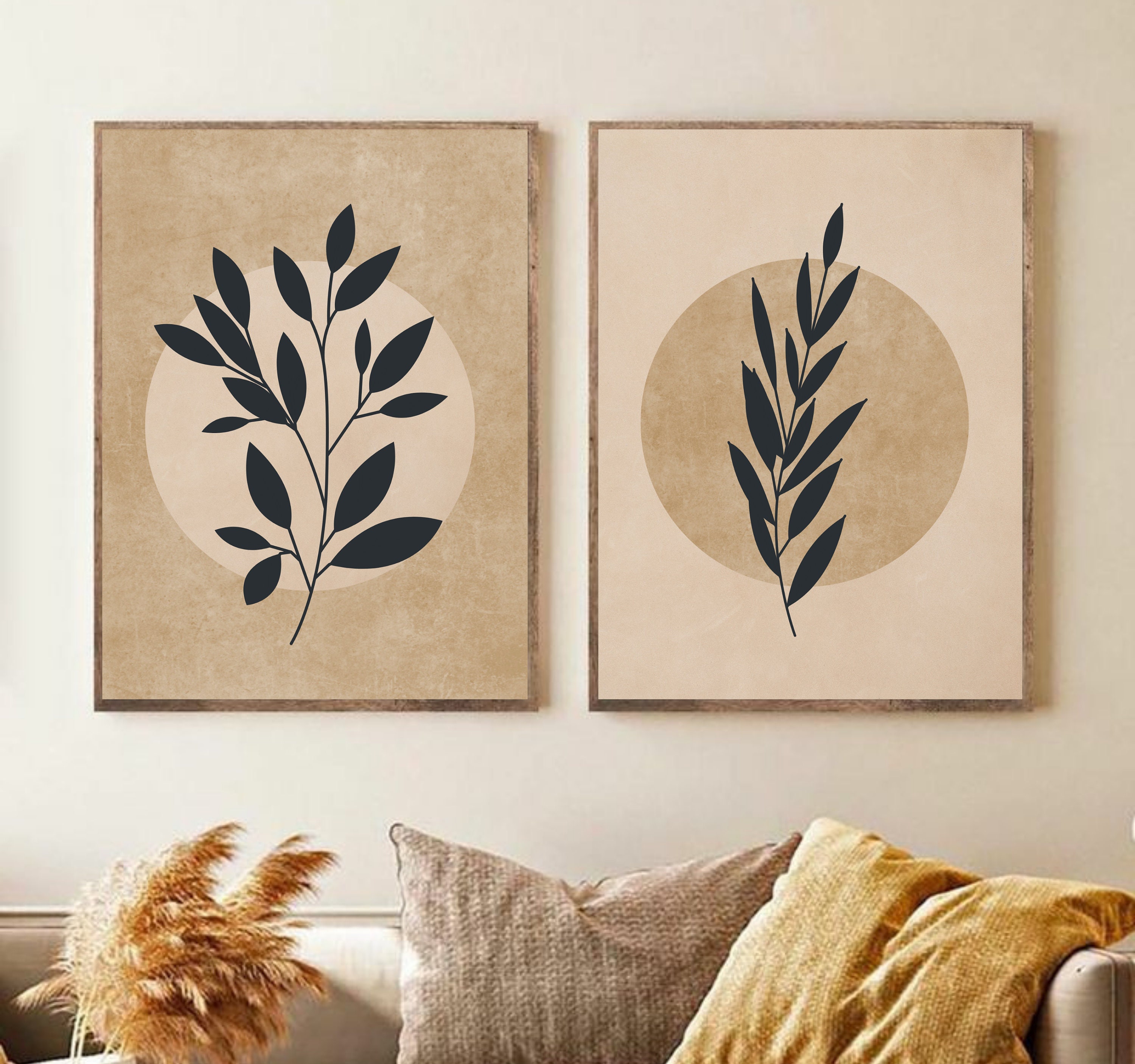 Neutral wall decor Boho wall art Instant Download Leaf Art Etsy