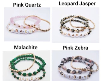 Gemstone Beaded Custom Bracelet, Bead Bracelets, Beaded Custom Bracelet, Name Bead Bracelet, Stacking Bracelets, Mom Gift, Gift For Her