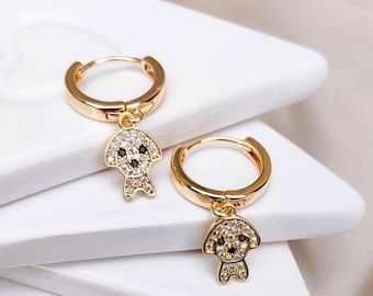 Boucles d’oreilles Dog CZ Gold Huggie Hoop, Boucles d’oreilles Cute Drop Pendant Dangle Hoop, Cadeau amoureux des animaux pour elle