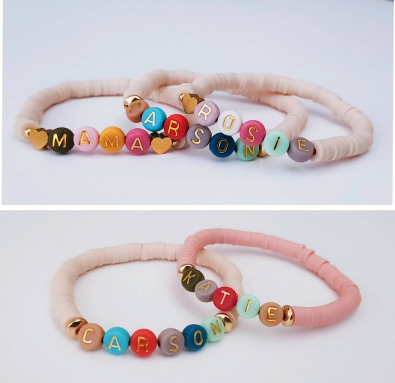 Full Of Colour Name Bracelet, Custom Bead Bracelet, Heishi Bracelet, Custom Gifts zdjęcie 3