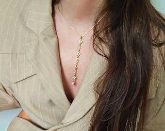 Personalised Name Drop Necklaces, Custom Names Jewelry, Lariat Y Choker Necklace, Name Pendant Womens Necklace, Gift For Her