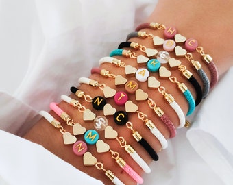 Pulsera inicial personalizada, pulsera ajustable con corazón inicial, joyería personalizada, pulsera de cordón de pareja de amistad, regalos para ella