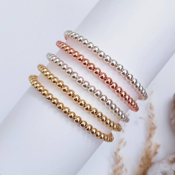 Gold/Rose Gold/Silver Beaded Stacking Bracelets, Elastic Bead Bracelets, *14 K Gold Plated Beads* Long Lasting Colour* Allergy Prevention