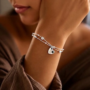 Birthstone Heart Bracelet Jewelry Gift For Women, Birthstone Sterling Silver Bracelets, Birthday Jewellery Gift For Her