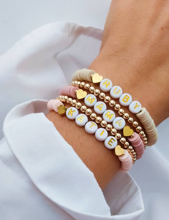 Heart Custom Bead Bracelet Name Heishi 