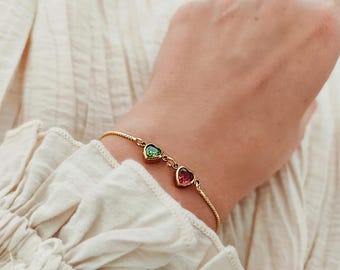Custom Heart Birthstone Bracelet, 2 Birthstones Bracelet, Mother and Daughter Bracelet, Anniversary Gift, Mothers Gift, Multiple Birthstones