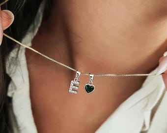 Custom Birthstone Initial Necklace, Heart Pendant Necklace, Initial Necklace for Girls, Personalized Gift, Birthday Gift for Her