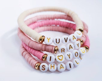 Bracelet de perles avec nom personnalisé, Bracelet de perles, Cadeaux personnalisés faits main, Bracelet Heishi