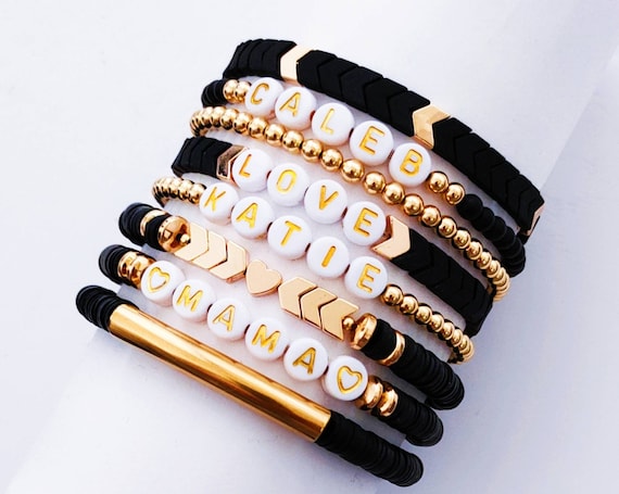 Pulsera con nombre de cuentas negras, pulseras personalizadas, regalo de  mamá -  México