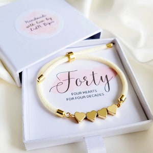 Cadeau 40e anniversaire pour elle, cadeaux bracelet coeur réglable 20e/30e/40e/50e/60e anniversaire, cadeau d'anniversaire bracelet pour son amie maman