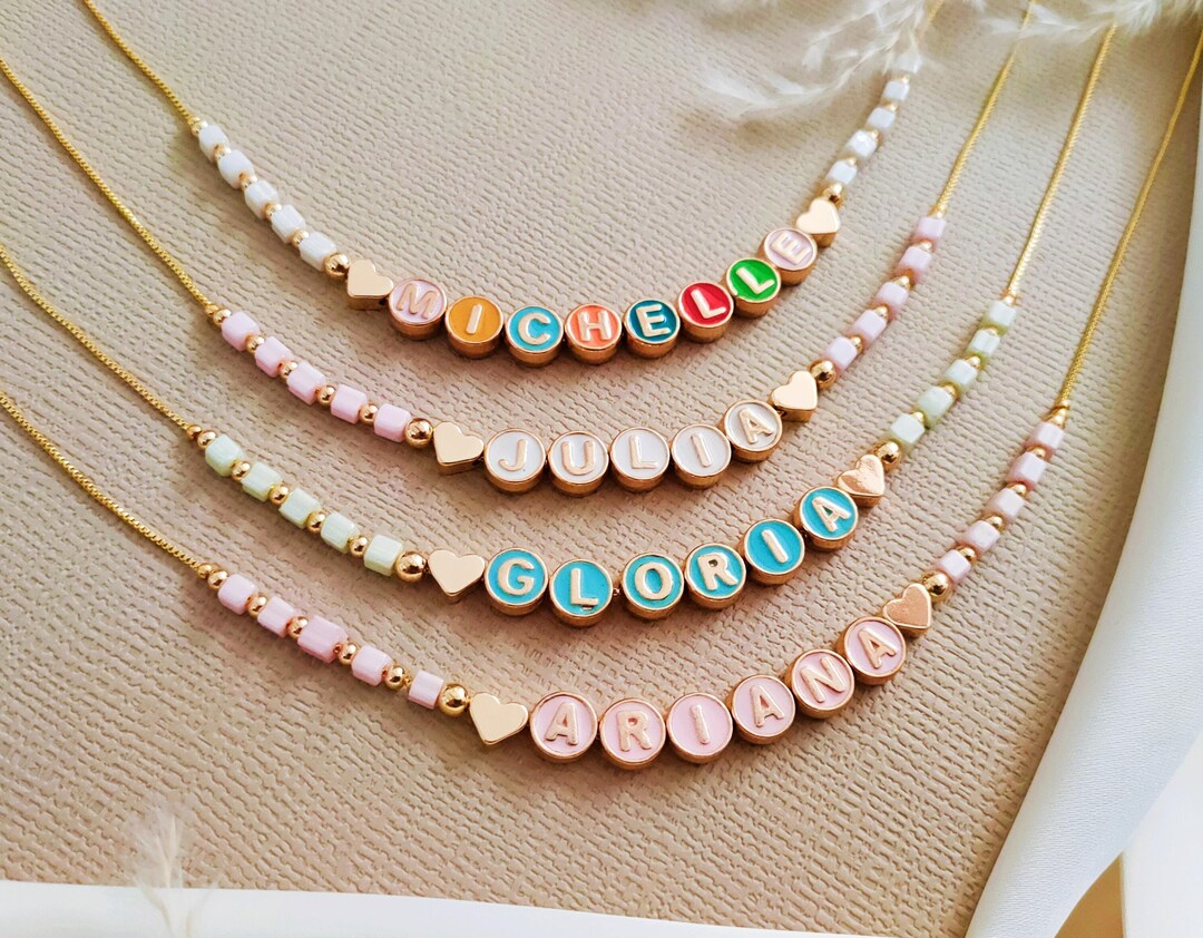 Colourful Name Beaded Necklaces, Personalised Jewelry Gifts for Her
