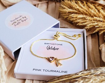Personalised Birthstone Bracelet, Custom Initial Birthstone Jewelry, Anniversary Gift for Mom, Bridal Gift for Grandma, Women Gift for Her