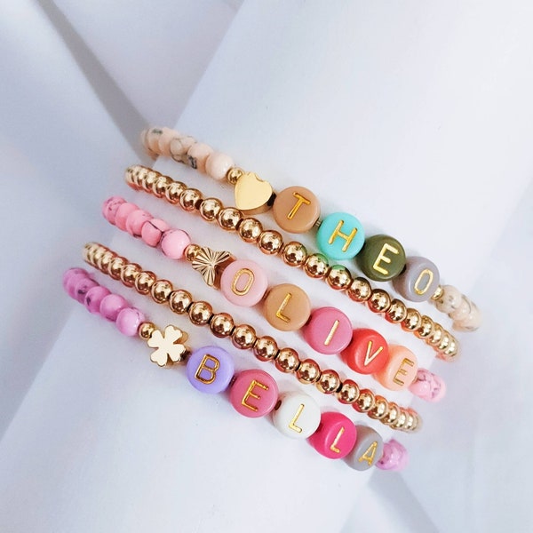 Full Of Color Name 4mm Perlenarmband, individuelles Namensarmband, individuelles Geschenk für Freund, buntes Hawlite-Armband