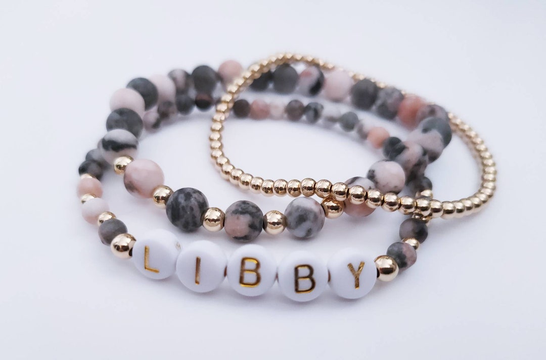 Pink Zebra Name Bracelets, Beaded Bracelet, Personalized Beaded