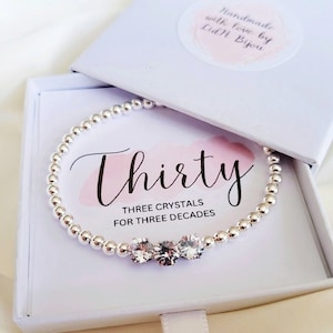 Choose The Decades 20th/30th/40th/50th/60th Birthday Clear Crystals Gifts For Women, 30th Birthday Bracelet Gift For Her Mom Friends Sister
