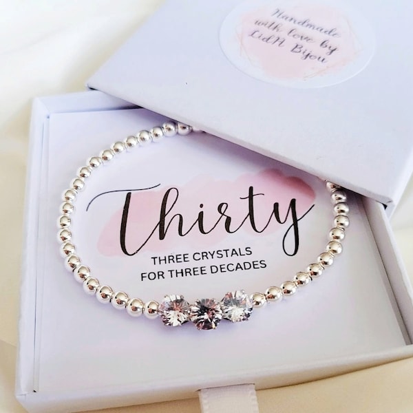 Choose The Decades 20th/30th/40th/50th/60th Birthday Clear Crystals Gifts For Women, 30th Birthday Bracelet Gift For Her Mom Friends Sister