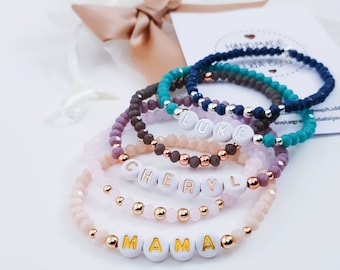 Personalised Gift For Mum, Custom Name Beaded Bracelet Gifts for Her Friend Mummy Nanny