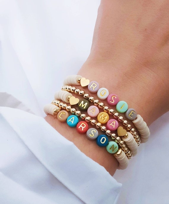 Pulsera llena de nombre de color, pulsera de cuentas personalizada, pulsera  Heishi, regalos personalizados -  España