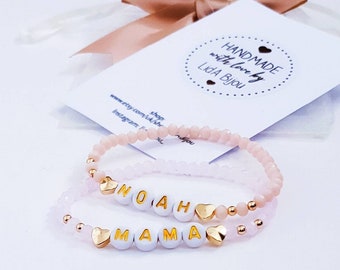 Dainty Heart Name Bracelet, Personalized Name Bracelets, Custom Word Beaded Bracelets, Name Bracelet, Gold Heart