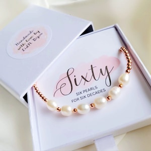 20th/30th/40th/50th/60th/70th Birthday Pearls Bracelet, Natural Pearls Gold Plated Bracelet Birthday Gifts For Mom Sister Friend Auntie