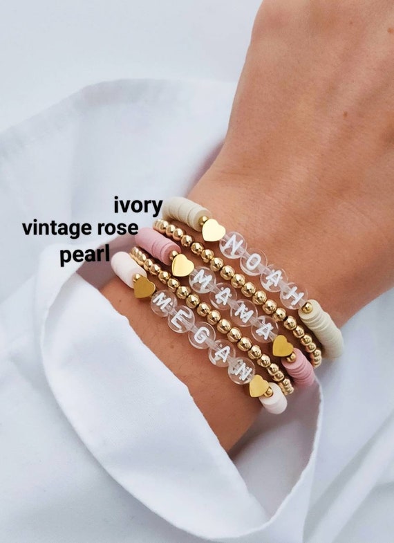 Bracciale con perline con nome personalizzato con lettera trasparente,  regali personalizzati per lei, cuore in oro/oro rosa/argento -  Italia